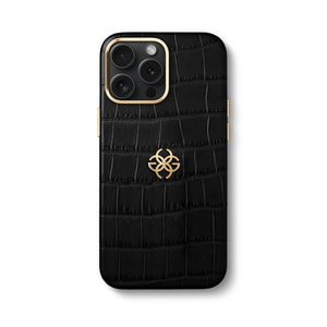 iPhone 15 Case - Leather - Embossed Croco Logo